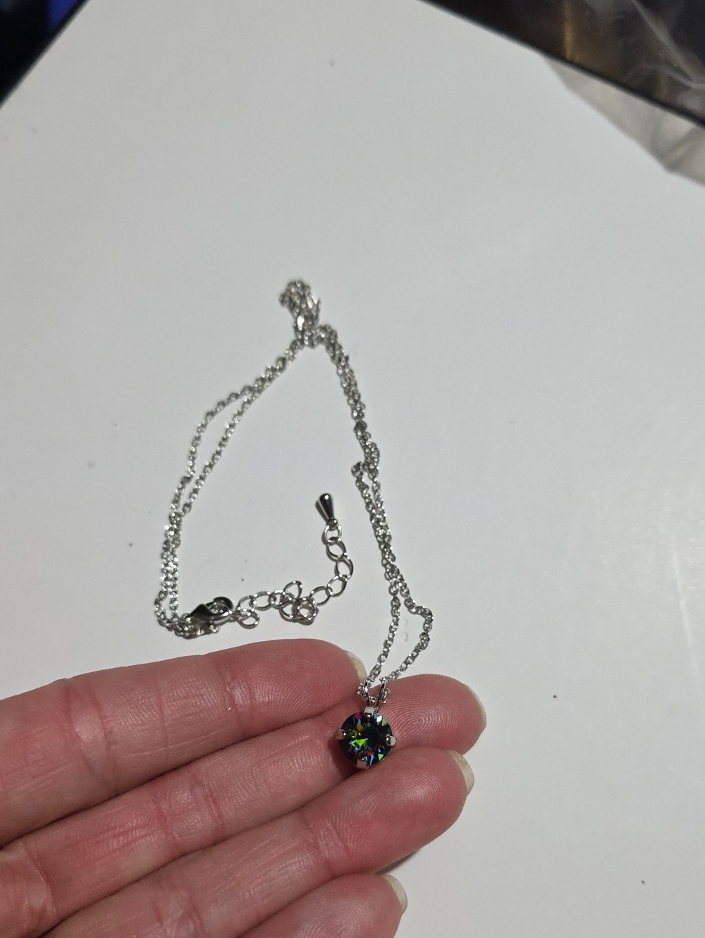 Silver Necklace with Multicolor Crystal Pendant